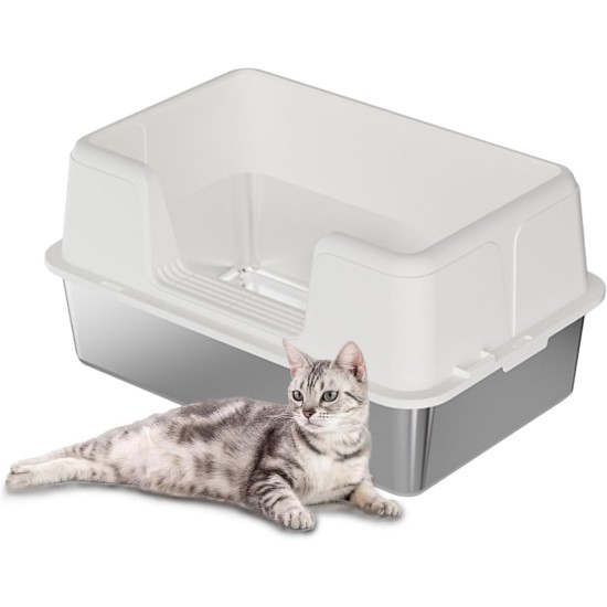 Zstar Katzentoilette Edelstahl, Extra Große Katzentoiletten mit Hohen Seitenwänden, Abnehmbarer Leicht zu Reinigen mit Deckel Katzenklo für Katzen,50x35x28cm,Grau Zstar Katzentoilette Edelstahl, Extra Große Katzentoiletten mit Hohen Seitenwänden, Abnehmbarer Leicht zu Reinigen mit Deckel Katzenklo für Katzen,50x35x28cm,Grau