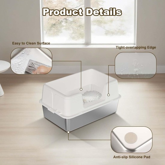 Zstar Katzentoilette Edelstahl, Extra Große Katzentoiletten mit Hohen Seitenwänden, Abnehmbarer Leicht zu Reinigen mit Deckel Katzenklo für Katzen,50x35x28cm,Grau Zstar Katzentoilette Edelstahl, Extra Große Katzentoiletten mit Hohen Seitenwänden, Abnehmbarer Leicht zu Reinigen mit Deckel Katzenklo für Katzen,50x35x28cm,Grau