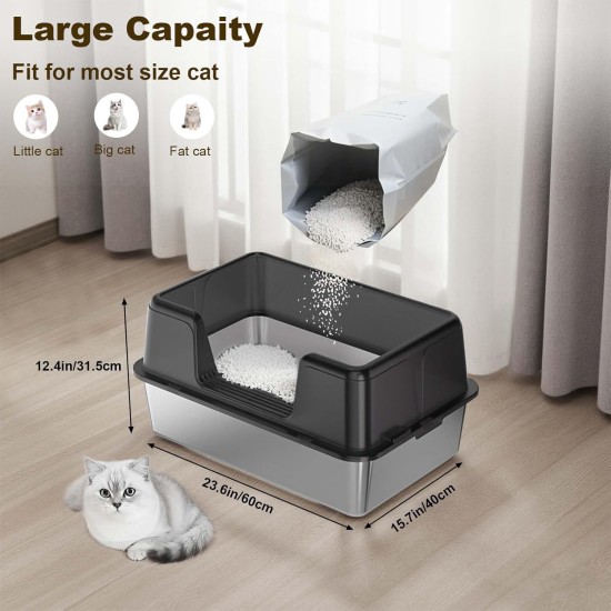 Zstar Katzentoilette Edelstahl, Extra Große Katzentoiletten mit Hohen Seitenwänden, Abnehmbarer Leicht zu Reinigen mit Deckel Katzenklo für Katzen,50x35x28cm,Grau Zstar Katzentoilette Edelstahl, Extra Große Katzentoiletten mit Hohen Seitenwänden, Abnehmbarer Leicht zu Reinigen mit Deckel Katzenklo für Katzen,50x35x28cm,Grau