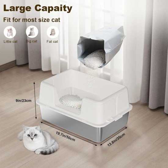 Zstar Katzentoilette Edelstahl, Extra Große Katzentoiletten mit Hohen Seitenwänden, Abnehmbarer Leicht zu Reinigen mit Deckel Katzenklo für Katzen,50x35x28cm,Grau Zstar Katzentoilette Edelstahl, Extra Große Katzentoiletten mit Hohen Seitenwänden, Abnehmbarer Leicht zu Reinigen mit Deckel Katzenklo für Katzen,50x35x28cm,Grau