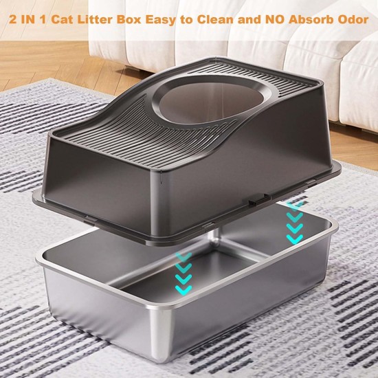 Zstar Katzentoilette aus Edelstahl, Extra Große Hohen Seiten Katzentoilette, Geschlossene Geruchsresistent Große Katzentoilette Top-Eintrag,Auslaufschutz, Abnehmbares für Katzen,60x40x39.5cm,Schwarz Zstar Katzentoilette aus Edelstahl, Extra Große Hohen Seiten Katzentoilette, Geschlossene Geruchsresistent Große Katzentoilette Top-Eintrag,Auslaufschutz, Abnehmbares für Katzen,60x40x39.5cm,Schwarz