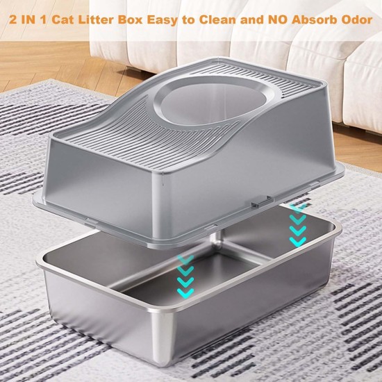 Zstar Katzentoilette aus Edelstahl, Extra Große Hohen Seiten Katzentoilette, Geschlossene Geruchsresistent Große Katzentoilette Top-Eintrag,Auslaufschutz, Abnehmbares für Katzen,60x40x39.5cm,Schwarz Zstar Katzentoilette aus Edelstahl, Extra Große Hohen Seiten Katzentoilette, Geschlossene Geruchsresistent Große Katzentoilette Top-Eintrag,Auslaufschutz, Abnehmbares für Katzen,60x40x39.5cm,Schwarz