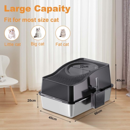 Zstar Katzentoilette aus Edelstahl, Extra Große Hohen Seiten Katzentoilette, Geschlossene Geruchsresistent Große Katzentoilette Top-Eintrag,Auslaufschutz, Abnehmbares für Katzen,60x40x39.5cm,Schwarz Zstar Katzentoilette aus Edelstahl, Extra Große Hohen Seiten Katzentoilette, Geschlossene Geruchsresistent Große Katzentoilette Top-Eintrag,Auslaufschutz, Abnehmbares für Katzen,60x40x39.5cm,Schwarz