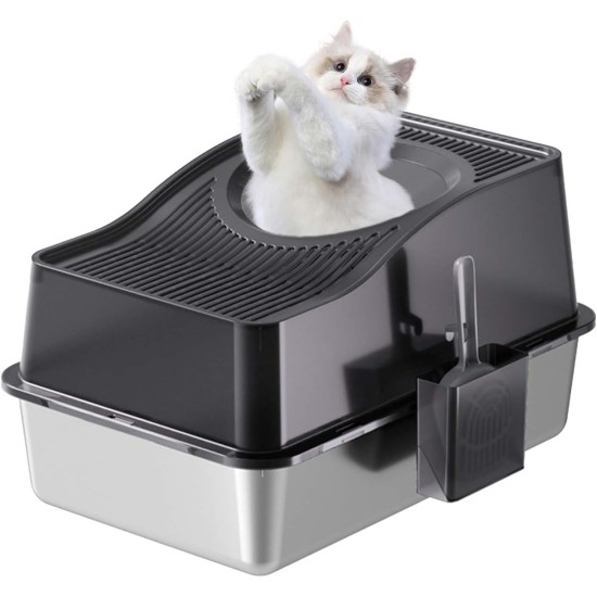 Zstar Katzentoilette aus Edelstahl, Extra Große Hohen Seiten Katzentoilette, Geschlossene Geruchsresistent Große Katzentoilette Top-Eintrag,Auslaufschutz, Abnehmbares für Katzen,60x40x39.5cm,Schwarz Zstar Katzentoilette aus Edelstahl, Extra Große Hohen Seiten Katzentoilette, Geschlossene Geruchsresistent Große Katzentoilette Top-Eintrag,Auslaufschutz, Abnehmbares für Katzen,60x40x39.5cm,Schwarz