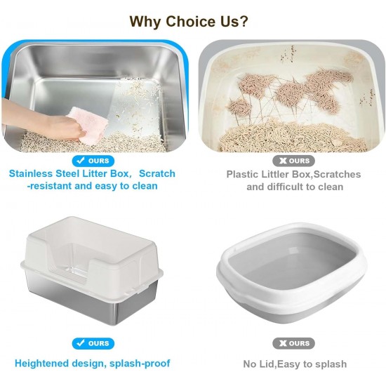Zstar Stainless Steel Cat Litter Tray, Extra Large Cat Litter Trays with High Side Walls, Removable, Easy to Clean with Lid, Cat Litter Tray for Cats, 50 x 35 x 23 cm, White Zstar Stainless Steel Cat Litter Tray, Extra Large Cat Litter Trays with High Side Walls, Removable, Easy to Clean with Lid, Cat Litter Tray for Cats, 50 x 35 x 23 cm, White
