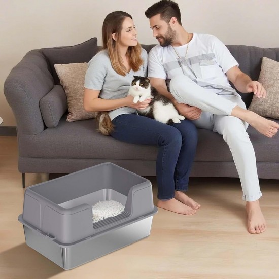 Zstar Stainless Steel Cat Litter Tray, Extra Large Cat Litter Trays with High Side Walls, Removable, Easy to Clean with Lid, Cat Litter Tray for Cats, 50 x 35 x 23 cm, White Zstar Stainless Steel Cat Litter Tray, Extra Large Cat Litter Trays with High Side Walls, Removable, Easy to Clean with Lid, Cat Litter Tray for Cats, 50 x 35 x 23 cm, White
