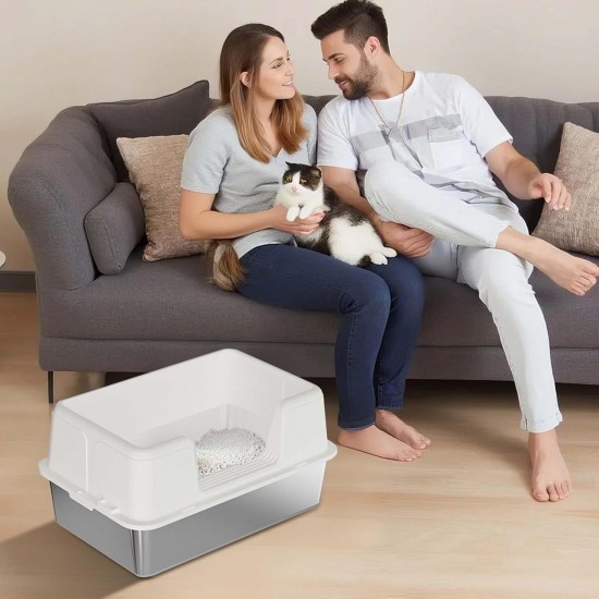 Zstar Stainless Steel Cat Litter Tray, Extra Large Cat Litter Trays with High Side Walls, Removable, Easy to Clean with Lid, Cat Litter Tray for Cats, 50 x 35 x 23 cm, White Zstar Stainless Steel Cat Litter Tray, Extra Large Cat Litter Trays with High Side Walls, Removable, Easy to Clean with Lid, Cat Litter Tray for Cats, 50 x 35 x 23 cm, White