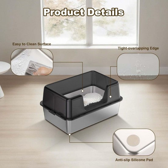 Zstar Stainless Steel Cat Litter Tray, Extra Large Cat Litter Trays with High Side Walls, Removable, Easy to Clean with Lid, Cat Litter Tray for Cats, 50 x 35 x 23 cm, White Zstar Stainless Steel Cat Litter Tray, Extra Large Cat Litter Trays with High Side Walls, Removable, Easy to Clean with Lid, Cat Litter Tray for Cats, 50 x 35 x 23 cm, White