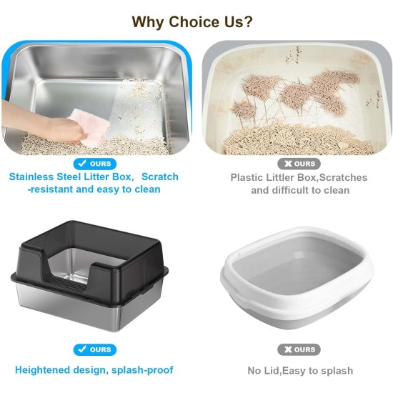 Zstar Stainless Steel Cat Litter Tray, Extra Large Cat Litter Trays with High Side Walls, Removable, Easy to Clean with Lid, Cat Litter Tray for Cats, 60 x 40 x 36.5, Grey Zstar Stainless Steel Cat Litter Tray, Extra Large Cat Litter Trays with High Side Walls, Removable, Easy to Clean with Lid, Cat Litter Tray for Cats, 60 x 40 x 36.5, Grey