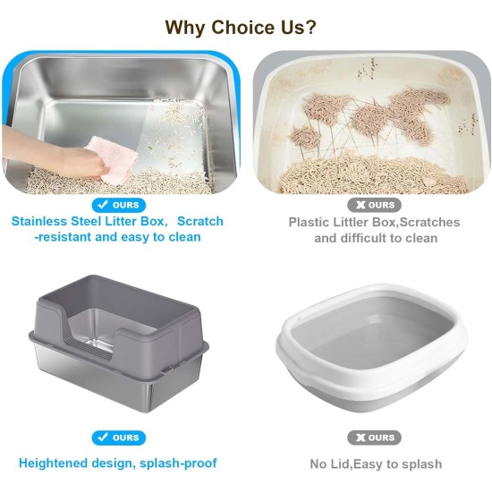 Zstar Stainless Steel Cat Litter Tray, Extra Large Cat Litter Trays with High Side Walls, Removable, Easy to Clean with Lid, Cat Litter Tray for Cats, 60 x 40 x 36.5, Grey Zstar Stainless Steel Cat Litter Tray, Extra Large Cat Litter Trays with High Side Walls, Removable, Easy to Clean with Lid, Cat Litter Tray for Cats, 60 x 40 x 36.5, Grey