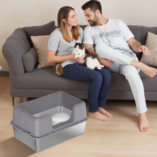 Zstar Stainless Steel Cat Litter Tray, Extra Large Cat Litter Trays with High Side Walls, Removable, Easy to Clean with Lid, Cat Litter Tray for Cats, 60 x 40 x 36.5, Grey Zstar Stainless Steel Cat Litter Tray, Extra Large Cat Litter Trays with High Side Walls, Removable, Easy to Clean with Lid, Cat Litter Tray for Cats, 60 x 40 x 36.5, Grey