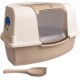 duvoplus, Ariel Corner Toilet for Cats, 58 x 47 x 38 cm, Mocaccino, with Ventilation Grille, with Transparent Swivel Flap, Modern Plastic Cat Litter Tray, Hygienic - Washable