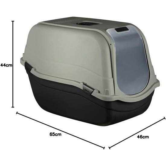 duvoplus, Romeo Cat Litter Tray 44 x 65 x 46 cm, Taupe/Black, One Activated Carbon Filter Prevents the Spreading of Bad Odours, with Flap Transparent and Independent, Hygienic - Washable duvoplus, Romeo Cat Litter Tray 44 x 65 x 46 cm, Taupe/Black, One Activated Carbon Filter Prevents the Spreading of Bad Odours, with Flap Transparent and Independent, Hygienic - Washable