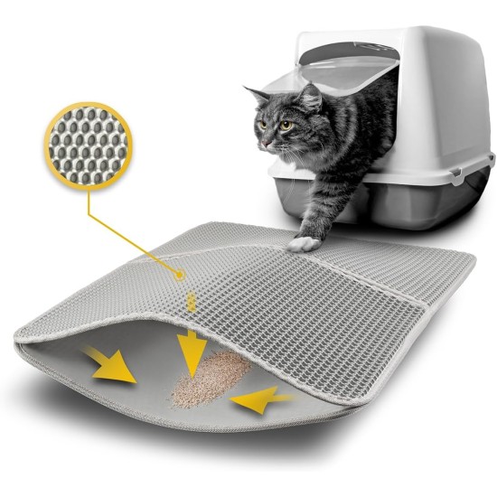 lionto Cat Litter Mat for Cat Litter Tray with Non-Slip Coating, 61 x 38 x 1.3 cm, Cat Litter Mat, Waterproof & Easy to Clean, Effective Absorption of Cat Litter in Honeycomb Design, Grey lionto Cat Litter Mat for Cat Litter Tray with Non-Slip Coating, 61 x 38 x 1.3 cm, Cat Litter Mat, Waterproof & Easy to Clean, Effective Absorption of Cat Litter in Honeycomb Design, Grey