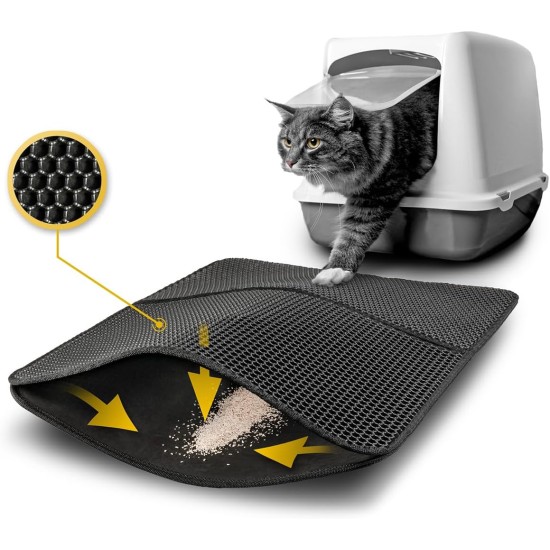 lionto Cat Litter Mat for Cat Litter Tray with Non-Slip Coating, 61 x 38 x 1.3 cm, Cat Litter Mat, Waterproof & Easy to Clean, Effective Absorption of Cat Litter in Honeycomb Design, Grey lionto Cat Litter Mat for Cat Litter Tray with Non-Slip Coating, 61 x 38 x 1.3 cm, Cat Litter Mat, Waterproof & Easy to Clean, Effective Absorption of Cat Litter in Honeycomb Design, Grey