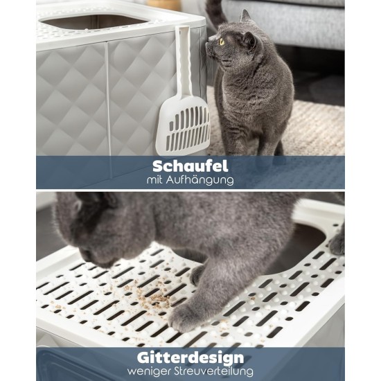 lionto Cat Litter Tray with Drawer & Shovel, 50.5 x 40.8 x 37 cm, Cat Litter Tray with 2 Outlets & Leak-Proof Base, for Cats up to 15 kg, Foldable, Durable PP Material, White/Grey lionto Cat Litter Tray with Drawer & Shovel, 50.5 x 40.8 x 37 cm, Cat Litter Tray with 2 Outlets & Leak-Proof Base, for Cats up to 15 kg, Foldable, Durable PP Material, White/Grey