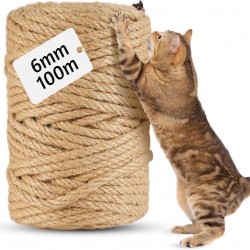 100 m Sisal Rope for Scratching Post, 6 mm, Natural Sisal Rope for Cats, Scratching Rope, Household, Garden, Crafts, DIY, Decoration, Cord for Replacement (100 m x 6 mm) 100 m Sisal Rope for Scratching Post, 6 mm, Natural Sisal Rope for Cats, Scratching Rope, Household, Garden, Crafts, DIY, Decoration, Cord for Replacement (100 m x 6 mm)