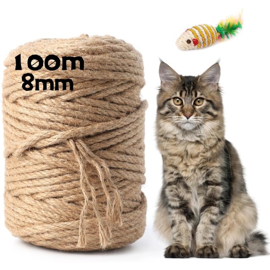 100 m Sisal Rope for Scratching Post 8 mm, Natural Sisal Rope for Cats, Scratching Rope, Household, Garden, DIY, Decoration, Cord for Replacement 100 m Sisal Rope for Scratching Post 8 mm, Natural Sisal Rope for Cats, Scratching Rope, Household, Garden, DIY, Decoration, Cord for Replacement