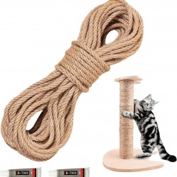 20 m Natural Sisal Rope, 6 mm Sisal Scratching Post Cord with 2 Adhesives, Sisal Rope Scratching Post Rope, Natural Sisal Ribbon for Scratching Post Replacement, Cat Accessories, Crafts, Decorating 20 m Natural Sisal Rope, 6 mm Sisal Scratching Post Cord with 2 Adhesives, Sisal Rope Scratching Post Rope, Natural Sisal Ribbon for Scratching Post Replacement, Cat Accessories, Crafts, Decorating