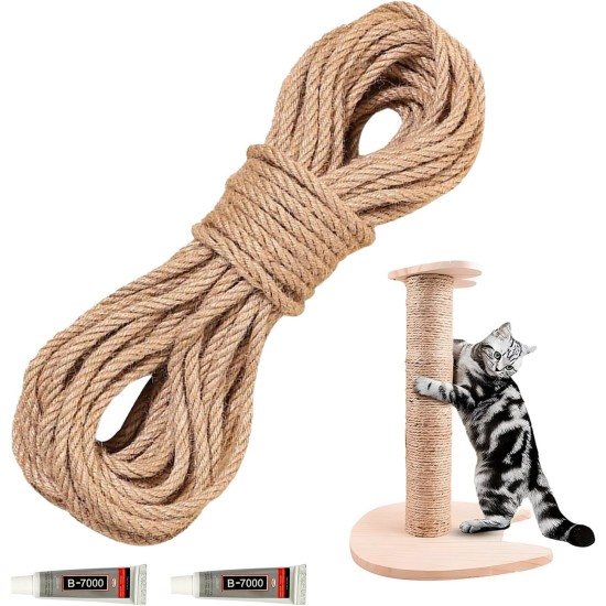 20 m Natural Sisal Rope, 6 mm Sisal Scratching Post Cord with 2 Adhesives, Sisal Rope Scratching Post Rope, Natural Sisal Ribbon for Scratching Post Replacement, Cat Accessories, Crafts, Decorating 20 m Natural Sisal Rope, 6 mm Sisal Scratching Post Cord with 2 Adhesives, Sisal Rope Scratching Post Rope, Natural Sisal Ribbon for Scratching Post Replacement, Cat Accessories, Crafts, Decorating