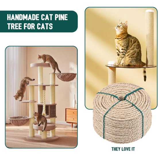 40 m Natural Sisal Rope for Scratching Post - Robust Cat Scratching Post Replacement Rope - Ideal for Household, Garden, DIY & Decoration - Durable Scratching Rope for Happy Cats - 6 mm Diameter (40 m 40 m Natural Sisal Rope for Scratching Post - Robust Cat Scratching Post Replacement Rope - Ideal for Household, Garden, DIY & Decoration - Durable Scratching Rope for Happy Cats - 6 mm Diameter (40 m