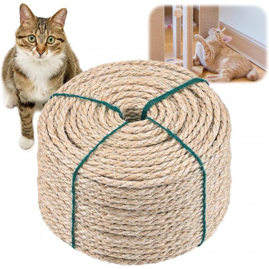 40 m Natural Sisal Rope for Scratching Post - Robust Cat Scratching Post Replacement Rope - Ideal for Household, Garden, DIY & Decoration - Durable Scratching Rope for Happy Cats - 6 mm Diameter (40 m