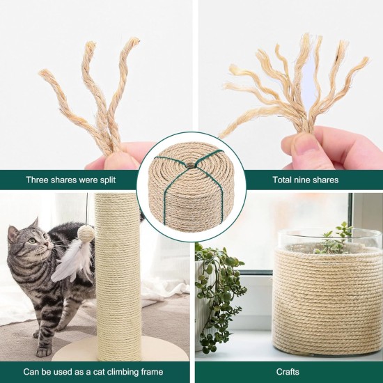 40 m Natural Sisal Rope for Scratching Post - Robust Cat Scratching Post Replacement Rope - Ideal for Household, Garden, DIY & Decoration - Durable Scratching Rope for Happy Cats - 6 mm Diameter (40 m 40 m Natural Sisal Rope for Scratching Post - Robust Cat Scratching Post Replacement Rope - Ideal for Household, Garden, DIY & Decoration - Durable Scratching Rope for Happy Cats - 6 mm Diameter (40 m