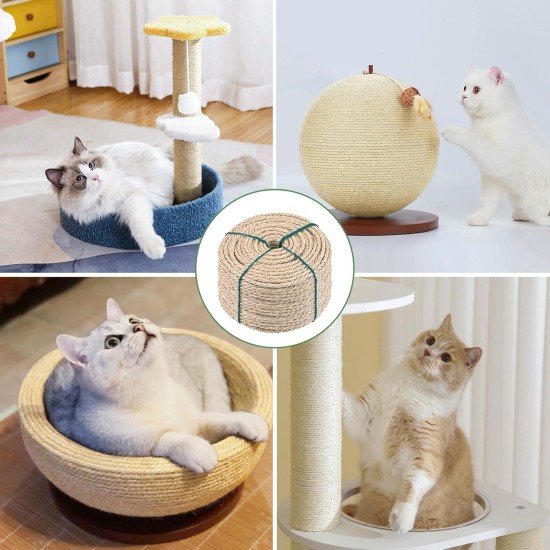 40 m Natural Sisal Rope for Scratching Post - Robust Cat Scratching Post Replacement Rope - Ideal for Household, Garden, DIY & Decoration - Durable Scratching Rope for Happy Cats - 6 mm Diameter (40 m 40 m Natural Sisal Rope for Scratching Post - Robust Cat Scratching Post Replacement Rope - Ideal for Household, Garden, DIY & Decoration - Durable Scratching Rope for Happy Cats - 6 mm Diameter (40 m