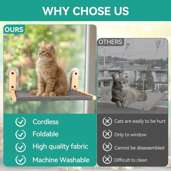 ALL FOR PAWS Katzenhängematte am Fenster für Hauskatzen – Kabellos Design, Extra große Saugnäpfe, Fenster-anliegend zusammenklappbar, Grau ALL FOR PAWS Katzenhängematte am Fenster für Hauskatzen – Kabellos Design, Extra große Saugnäpfe, Fenster-anliegend zusammenklappbar, Grau