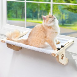AMOSIJOY Cat Window Lounger, Sturdy Cat Hammock with Wooden and Metal Frame for Large Cats, Easily Adjustable Cat Bed for Windowsill, Bed Side, Drawer and Cabinet AMOSIJOY Cat Window Lounger, Sturdy Cat Hammock with Wooden and Metal Frame for Large Cats, Easily Adjustable Cat Bed for Windowsill, Bed Side, Drawer and Cabinet