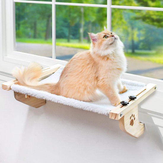 AMOSIJOY Cat Window Lounger, Sturdy Cat Hammock with Wooden and Metal Frame for Large Cats, Easily Adjustable Cat Bed for Windowsill, Bed Side, Drawer and Cabinet AMOSIJOY Cat Window Lounger, Sturdy Cat Hammock with Wooden and Metal Frame for Large Cats, Easily Adjustable Cat Bed for Windowsill, Bed Side, Drawer and Cabinet