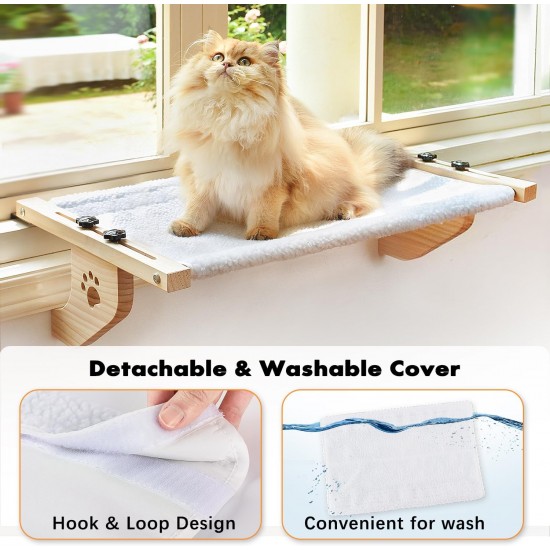 AMOSIJOY Cat Window Lounger, Sturdy Cat Hammock with Wooden and Metal Frame for Large Cats, Easily Adjustable Cat Bed for Windowsill, Bed Side, Drawer and Cabinet AMOSIJOY Cat Window Lounger, Sturdy Cat Hammock with Wooden and Metal Frame for Large Cats, Easily Adjustable Cat Bed for Windowsill, Bed Side, Drawer and Cabinet