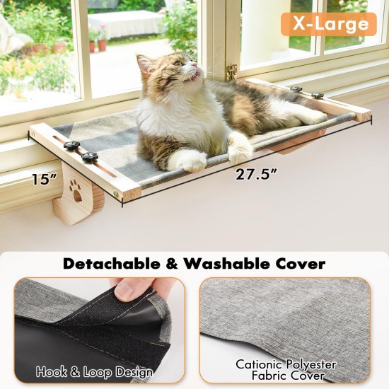 AMOSIJOY Cat Window Lounger, Sturdy Cat Hammock with Wooden and Metal Frame for Large Cats, Easily Adjustable Cat Bed for Windowsill, Bed Side, Drawer and Cabinet AMOSIJOY Cat Window Lounger, Sturdy Cat Hammock with Wooden and Metal Frame for Large Cats, Easily Adjustable Cat Bed for Windowsill, Bed Side, Drawer and Cabinet