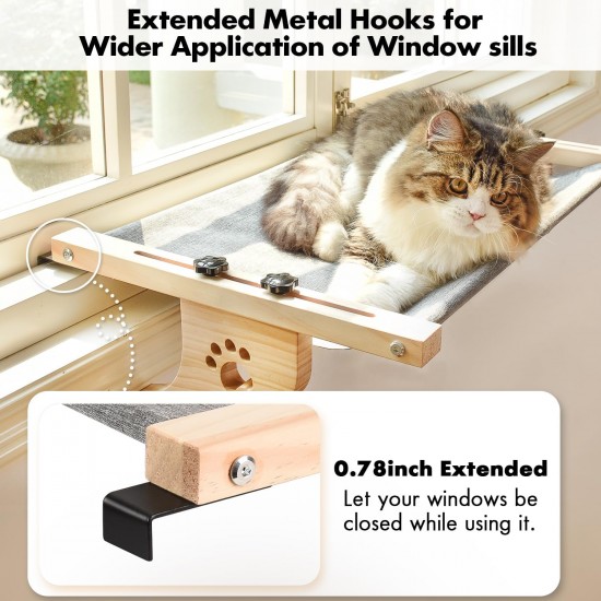 AMOSIJOY Cat Window Lounger, Sturdy Cat Hammock with Wooden and Metal Frame for Large Cats, Easily Adjustable Cat Bed for Windowsill, Bed Side, Drawer and Cabinet AMOSIJOY Cat Window Lounger, Sturdy Cat Hammock with Wooden and Metal Frame for Large Cats, Easily Adjustable Cat Bed for Windowsill, Bed Side, Drawer and Cabinet