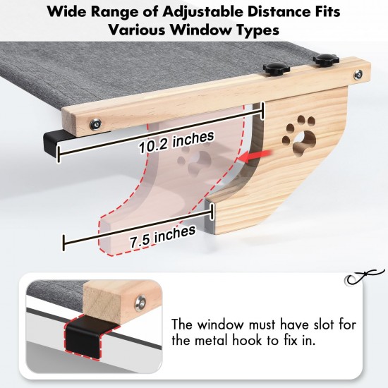 AMOSIJOY Cat Window Lounger, Sturdy Cat Hammock with Wooden and Metal Frame for Large Cats, Easily Adjustable Cat Bed for Windowsill, Bed Side, Drawer and Cabinet AMOSIJOY Cat Window Lounger, Sturdy Cat Hammock with Wooden and Metal Frame for Large Cats, Easily Adjustable Cat Bed for Windowsill, Bed Side, Drawer and Cabinet