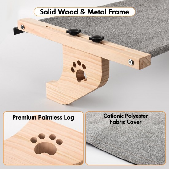 AMOSIJOY Cat Window Lounger, Sturdy Cat Hammock with Wooden and Metal Frame for Large Cats, Easily Adjustable Cat Bed for Windowsill, Bed Side, Drawer and Cabinet AMOSIJOY Cat Window Lounger, Sturdy Cat Hammock with Wooden and Metal Frame for Large Cats, Easily Adjustable Cat Bed for Windowsill, Bed Side, Drawer and Cabinet