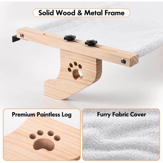 AMOSIJOY Cat Window Lounger, Sturdy Cat Hammock with Wooden and Metal Frame for Large Cats, Easily Adjustable Cat Bed for Windowsill, Bed Side, Drawer and Cabinet AMOSIJOY Cat Window Lounger, Sturdy Cat Hammock with Wooden and Metal Frame for Large Cats, Easily Adjustable Cat Bed for Windowsill, Bed Side, Drawer and Cabinet