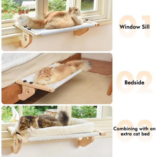 AMOSIJOY Cat Window Lounger, Sturdy Cat Hammock with Wooden and Metal Frame for Large Cats, Easily Adjustable Cat Bed for Windowsill, Bed Side, Drawer and Cabinet AMOSIJOY Cat Window Lounger, Sturdy Cat Hammock with Wooden and Metal Frame for Large Cats, Easily Adjustable Cat Bed for Windowsill, Bed Side, Drawer and Cabinet