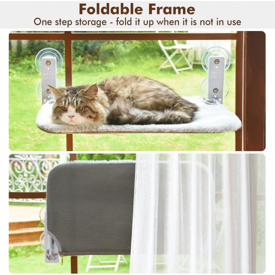 AMOSIJOY Wireless Cat Window Pole, Cat Hammock with 4 Suction Cups, Solid Metal Frame and Reversible Cover, Foldable Cat Beds for Indoor Cats AMOSIJOY Wireless Cat Window Pole, Cat Hammock with 4 Suction Cups, Solid Metal Frame and Reversible Cover, Foldable Cat Beds for Indoor Cats