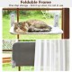 AMOSIJOY Wireless Cat Window Pole, Cat Hammock with 4 Suction Cups, Solid Metal Frame and Reversible Cover, Foldable Cat Beds for Indoor Cats