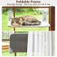 AMOSIJOY Wireless Cat Window Pole, Cat Hammock with 4 Suction Cups, Solid Metal Frame and Reversible Cover, Foldable Cat Beds for Indoor Cats
