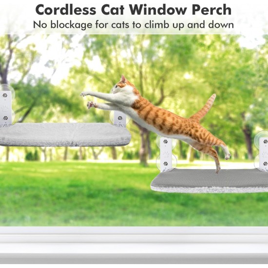 AMOSIJOY Wireless Cat Window Pole, Cat Hammock with 4 Suction Cups, Solid Metal Frame and Reversible Cover, Foldable Cat Beds for Indoor Cats AMOSIJOY Wireless Cat Window Pole, Cat Hammock with 4 Suction Cups, Solid Metal Frame and Reversible Cover, Foldable Cat Beds for Indoor Cats