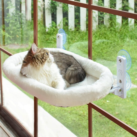 AMOSIJOY Wireless Cat Window Pole, Cat Hammock with 4 Suction Cups, Solid Metal Frame and Reversible Cover, Foldable Cat Beds for Indoor Cats AMOSIJOY Wireless Cat Window Pole, Cat Hammock with 4 Suction Cups, Solid Metal Frame and Reversible Cover, Foldable Cat Beds for Indoor Cats