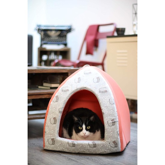 Aime Teepee Foam Cat Bed Comfortable Soft Colorful Coral Red Removable Cushion Small Aime Teepee Foam Cat Bed Comfortable Soft Colorful Coral Red Removable Cushion Small