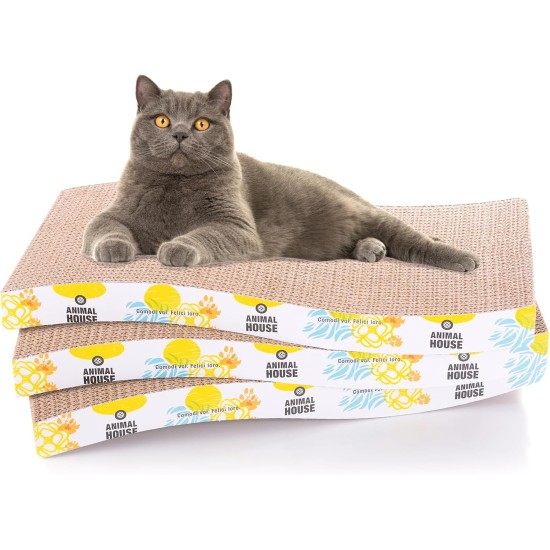 Animal House 3 Piece Cardboard Cat Scratching Post Set for Entertaining Your Cat Friends, 2 Reversible Layers (Onda, 3) Animal House 3 Piece Cardboard Cat Scratching Post Set for Entertaining Your Cat Friends, 2 Reversible Layers (Onda, 3)