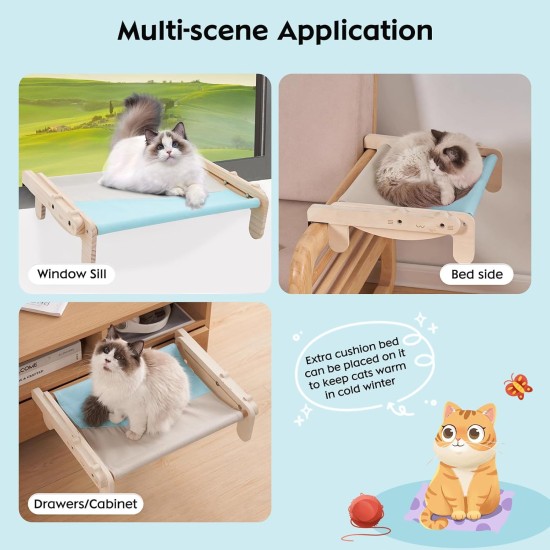 Arkyomi Cat Hammock Window Lounger, 2-in-1 Wooden Cat Hammock and Cat Bed, Cat Balcony for Windows, Cat Lounger, Windowsill, Cat, Window Seats for Large Multiple Cats Arkyomi Cat Hammock Window Lounger, 2-in-1 Wooden Cat Hammock and Cat Bed, Cat Balcony for Windows, Cat Lounger, Windowsill, Cat, Window Seats for Large Multiple Cats