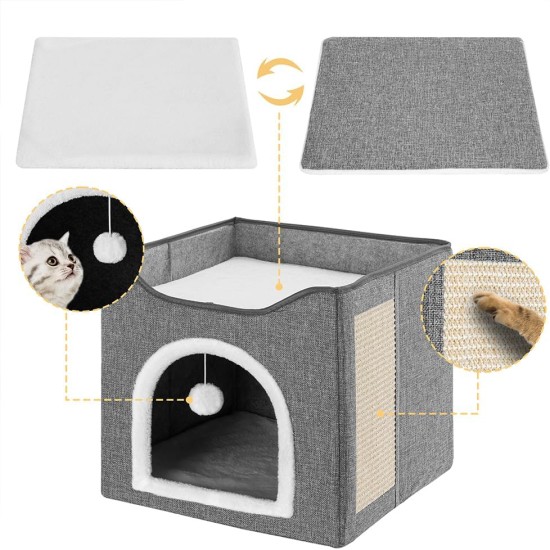 BAKAJI Foldable Cat House with Large Entrance, House for Pets, Cat Scratching Post Made of Warm and Padded Polyester, Non-Slip Base, 42 x 42 x 33 cm (Green) BAKAJI Foldable Cat House with Large Entrance, House for Pets, Cat Scratching Post Made of Warm and Padded Polyester, Non-Slip Base, 42 x 42 x 33 cm (Green)