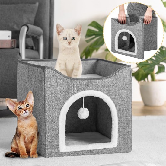 BAKAJI Foldable Cat House with Large Entrance, House for Pets, Cat Scratching Post Made of Warm and Padded Polyester, Non-Slip Base, 42 x 42 x 33 cm (Green) BAKAJI Foldable Cat House with Large Entrance, House for Pets, Cat Scratching Post Made of Warm and Padded Polyester, Non-Slip Base, 42 x 42 x 33 cm (Green)