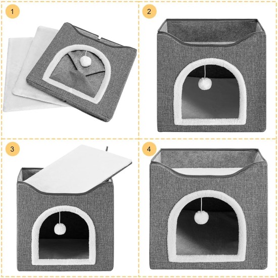 BAKAJI Foldable Cat House with Large Entrance, House for Pets, Cat Scratching Post Made of Warm and Padded Polyester, Non-Slip Base, 42 x 42 x 33 cm (Green) BAKAJI Foldable Cat House with Large Entrance, House for Pets, Cat Scratching Post Made of Warm and Padded Polyester, Non-Slip Base, 42 x 42 x 33 cm (Green)