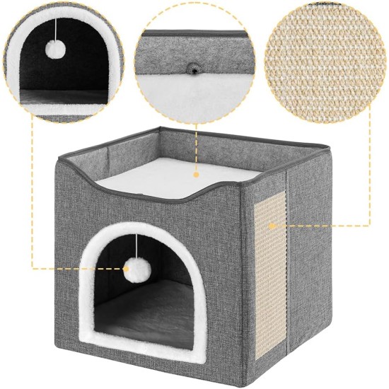 BAKAJI Foldable Cat House with Large Entrance, House for Pets, Cat Scratching Post Made of Warm and Padded Polyester, Non-Slip Base, 42 x 42 x 33 cm (Green) BAKAJI Foldable Cat House with Large Entrance, House for Pets, Cat Scratching Post Made of Warm and Padded Polyester, Non-Slip Base, 42 x 42 x 33 cm (Green)